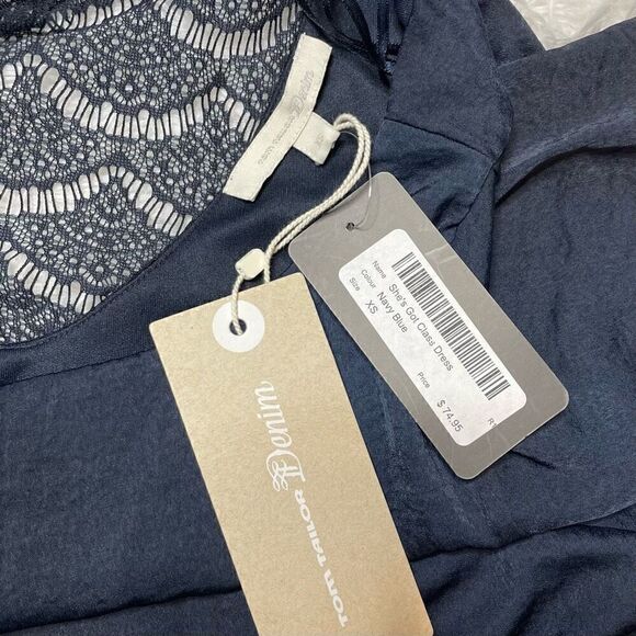 Tom Tailor Dress Navy Blue Lace Satin Cap Sleeve Size XS Elegant Classy - Picture 5 of 8